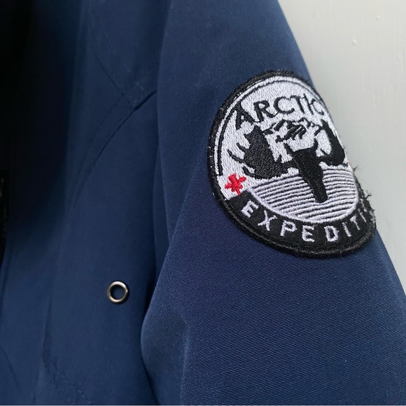 Arctic Expedition Mid Length 33” Down Parka Coat Navy XS no hood - Picture 10 of 16